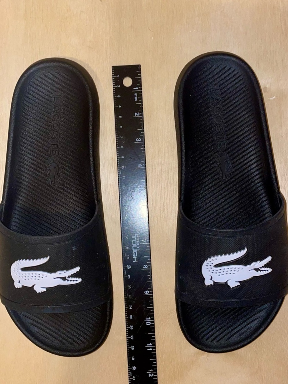 Lacoste Black Slides with White Crocodile Logo Size 10 - Picture 8 of 9